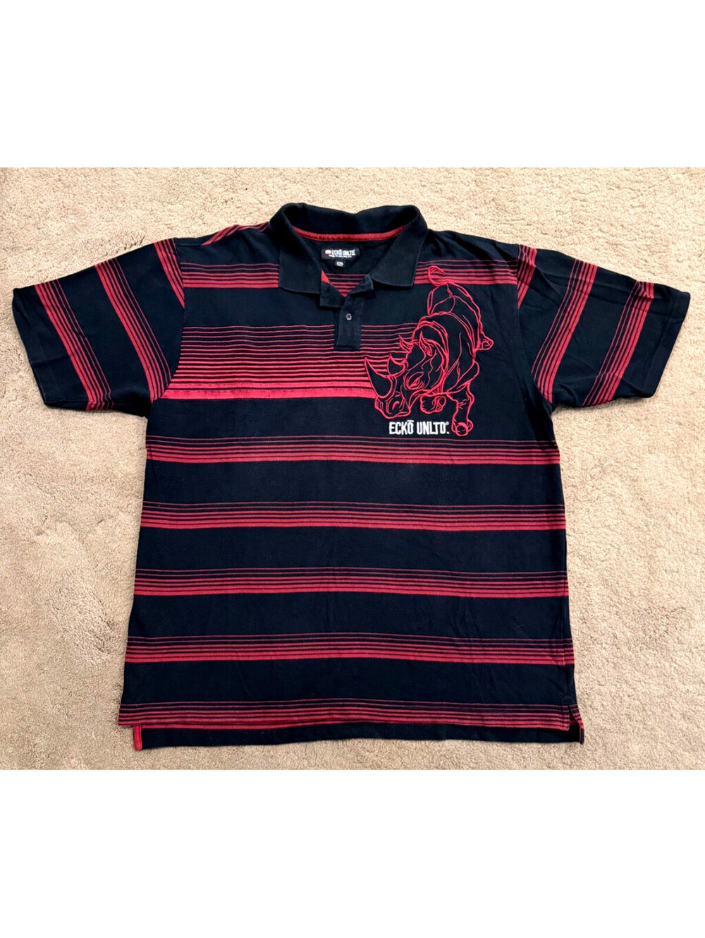 Vintage Ecko Unltd Polo Mens 2XL Black Red Embroidered Rhino Front and Back